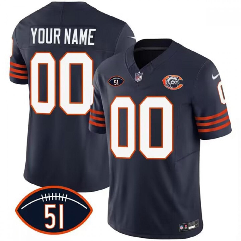 Men's Chicago Bears Active Player Custom 2023 F.U.S.E. Navy Dick Butkus Patch Throwback Limited Stitched Football Jersey 