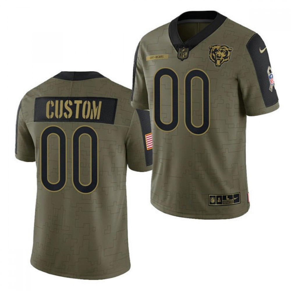 Men's Chicago Bears Customized 2021 Olive Salute To Service Limited Stitched Jersey 