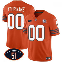 Men's Chicago Bears Active Player Custom 2023 F.U.S.E. Orange Dick Butkus Patch Throwback Limited Stitched Football Jersey 
