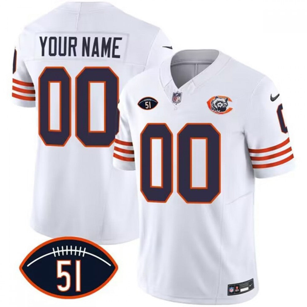 Men's Chicago Bears Active Player Custom 2023 F.U.S.E. White Dick Butkus Patch Throwback Limited Stitched Football Jersey 