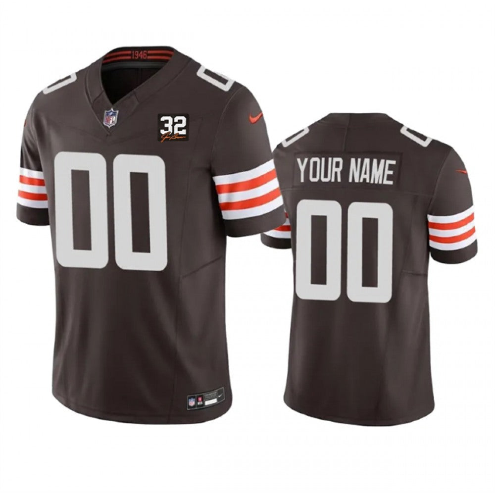 Men's Cleveland Browns Customized Brown 2023 F.U.S.E. With Jim Brown Memorial Patch Vapor Untouchable Limited Stitched Jersey 