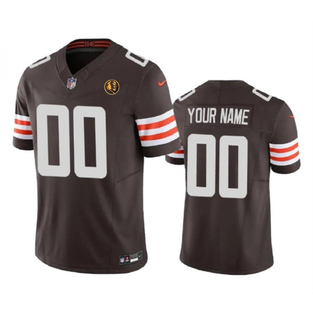 Men's Cleveland Browns Active Player Custom Brown 2023 F.U.S.E. With John Madden Patch Vapor Limited Stitched Football Jersey 