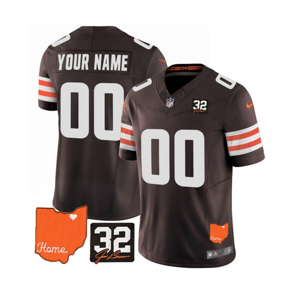 Men's Cleveland Browns Active Player Custom Brown 2023 F.U.S.E. With Jim Brown Memorial Patch Vapor Untouchable Limited Stitched Jersey 