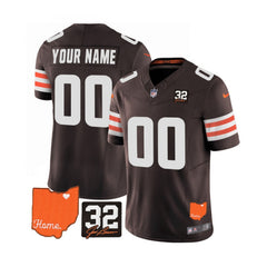 Men's Cleveland Browns Active Player Custom Brown 2023 F.U.S.E. With Jim Brown Memorial Patch Vapor Untouchable Limited Stitched Jersey 