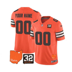 Men's Cleveland Browns Active Player Custom Orange 2023 F.U.S.E. With Jim Brown Memorial Patch Vapor Untouchable Limited Stitched Jersey 