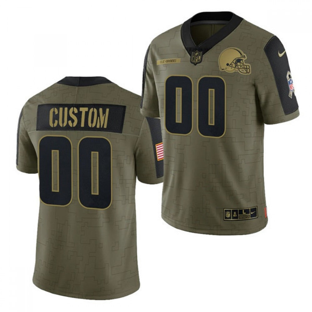 Men's Cleveland Browns Customized 2021 Olive Salute To Service Limited Stitched Jersey 