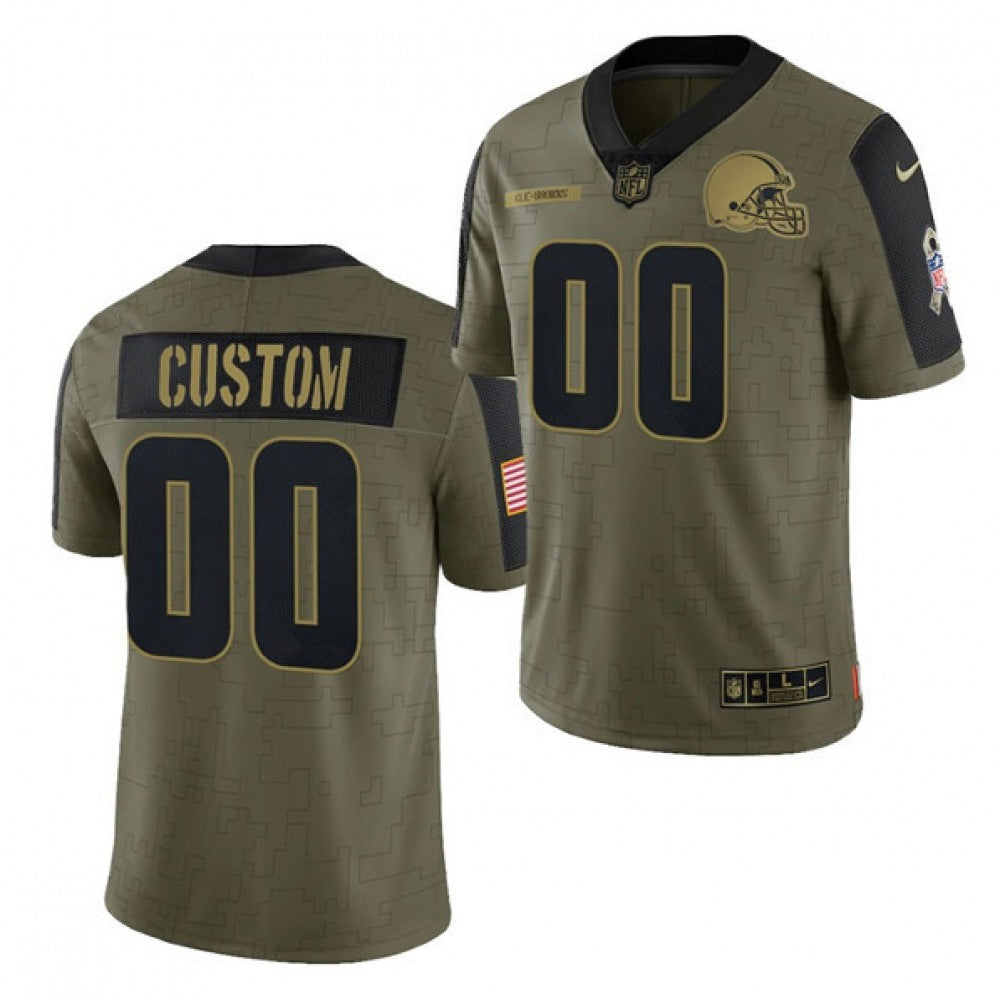 Men's Cleveland Browns ACTIVE PLAYER Custom 2021 Olive Salute To Service Limited Stitched Jersey 
