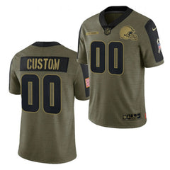 Men's Cleveland Browns ACTIVE PLAYER Custom 2021 Olive Salute To Service Limited Stitched Jersey 