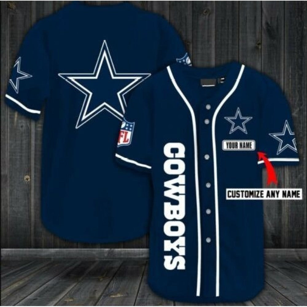 Men's Dallas Cowboys Customized Navy Baseball Jersey 