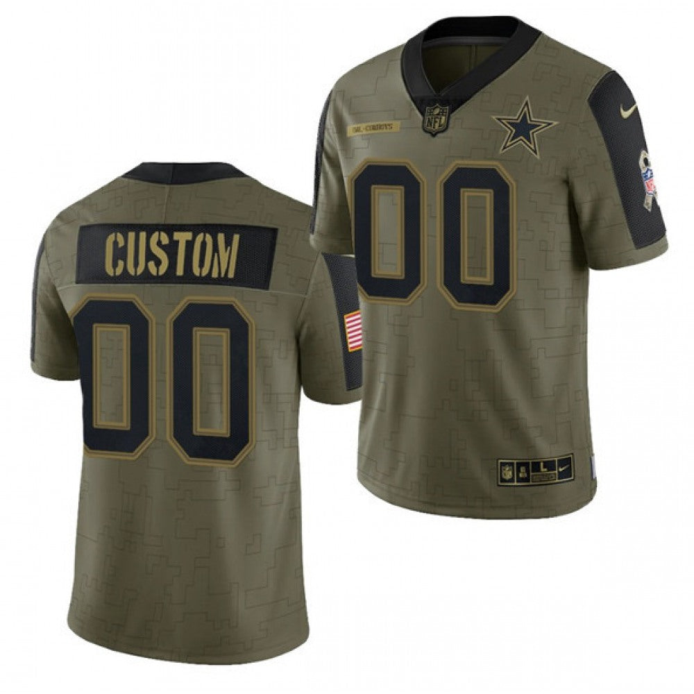 Men's Dallas Cowboys ACTIVE PLAYER Custom 2021 Olive Salute To Service Limited Stitched Jersey 
