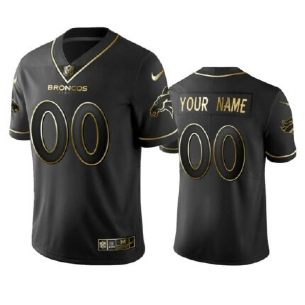 Men's Denver Broncos Customized Black Golden Edition Stitched Jersey 