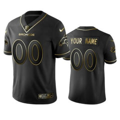 Men's Denver Broncos Customized Black Golden Edition Stitched Jersey 