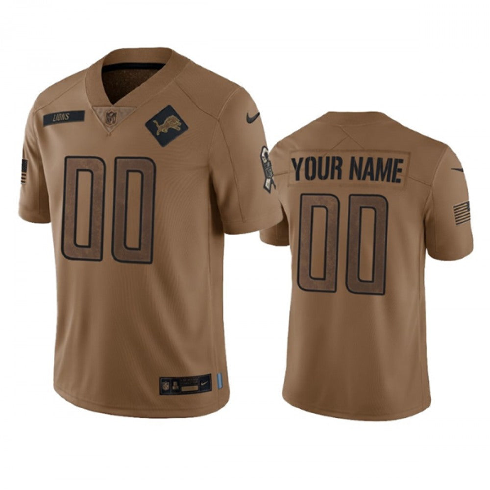 Men's Detroit Lions Active Player Custom 2023 Brown Salute To Service Limited Stitched Jersey 