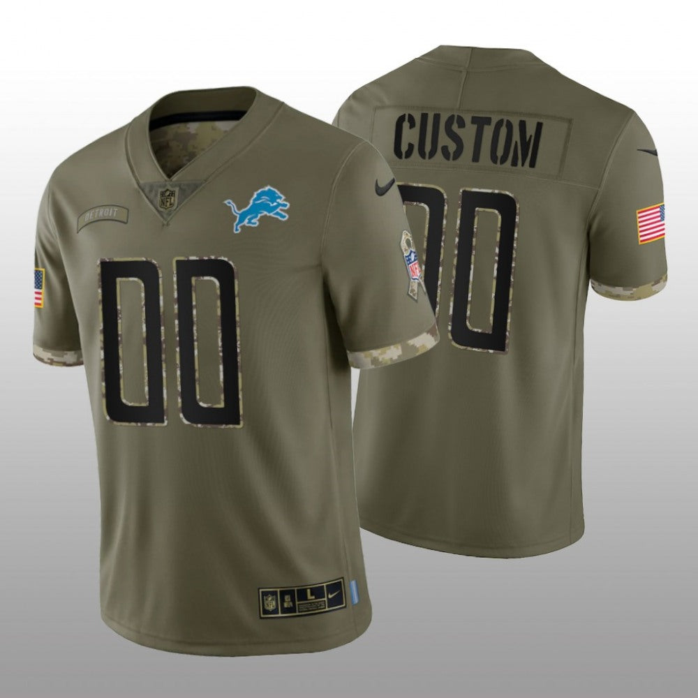 Men's Detroit Lions ACTIVE PLAYER Custom Olive 2022 Salute To Service Limited Stitched Jersey 