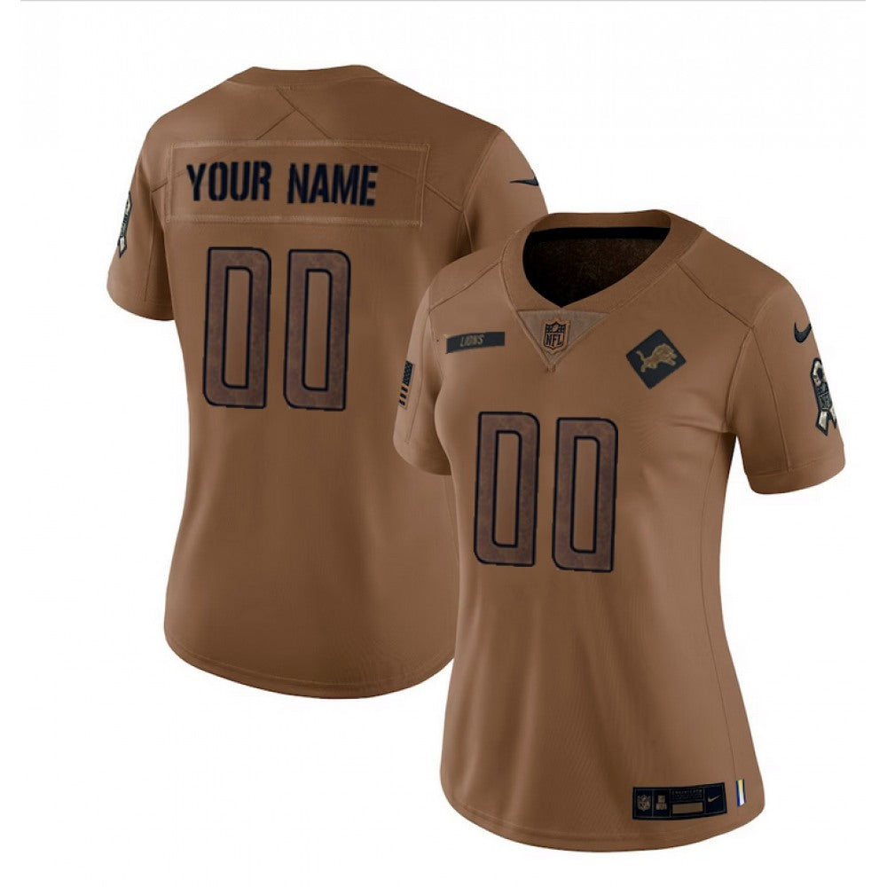 Women's Detroit Lions Active Player Custom Brown 2023 Salute To Service Stitched Jersey(Run Smaller) 