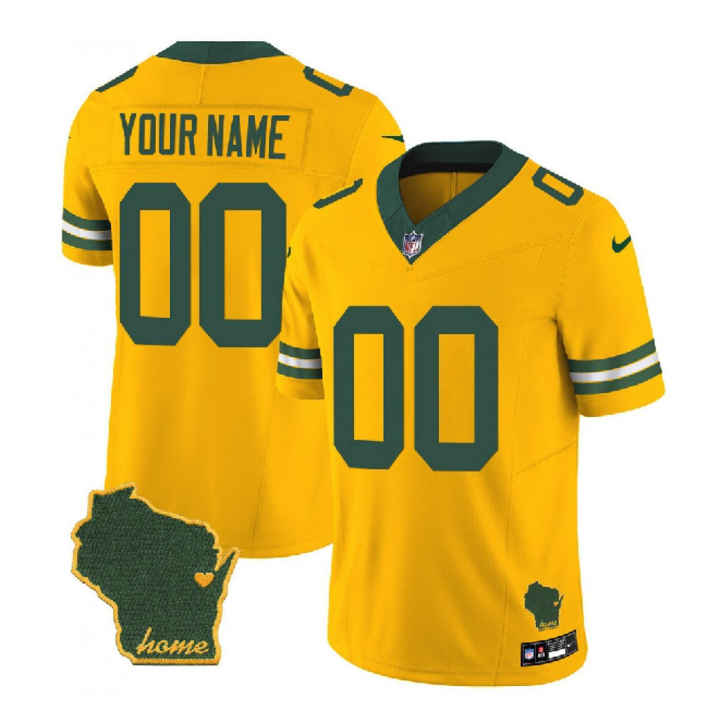Men's Green Bay Packers Customized Gold 2023 F.U.S.E. Home Patch Vapor Untouchable Limited Stitched Jersey 