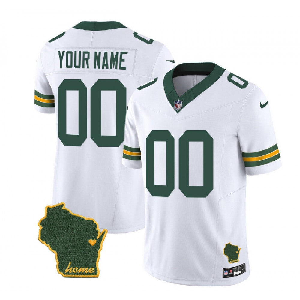 Men's Green Bay Packers Customized White 2023 F.U.S.E. Home Patch Vapor Untouchable Limited Stitched Jersey 