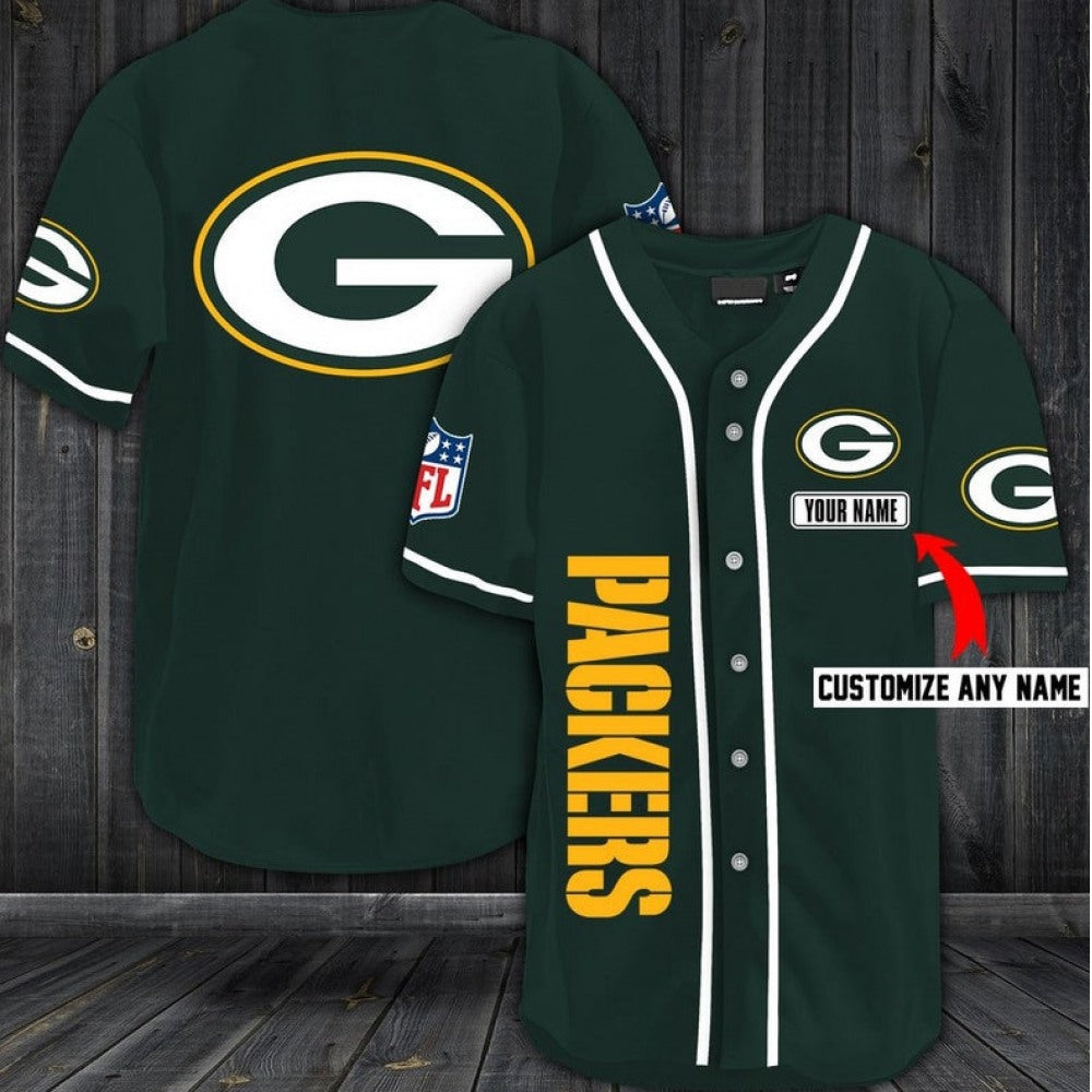 Men's Green Bay Packers Customized Green Baseball Stitched Jersey 