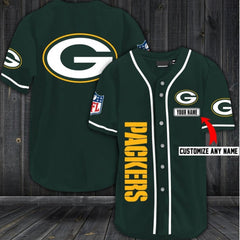 Men's Green Bay Packers Customized Green Baseball Stitched Jersey 