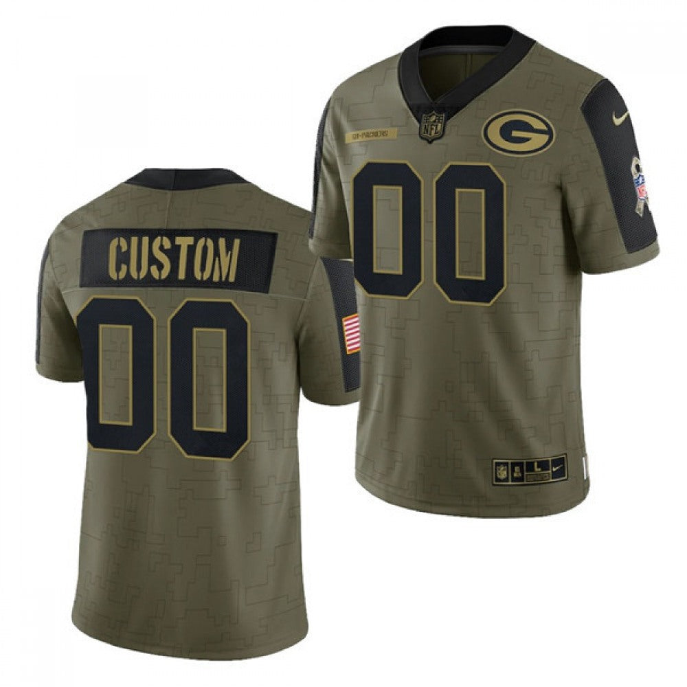 Men's Green Bay Packers Customized 2021 Olive Salute To Service Limited Stitched Jersey 