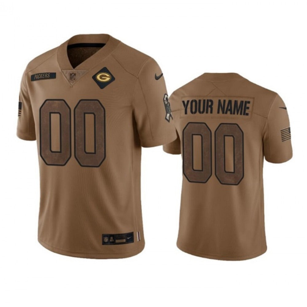Men's Green Bay Packers Active Player Custom Brown 2023 Salute To Service Limited Stitched Jersey 