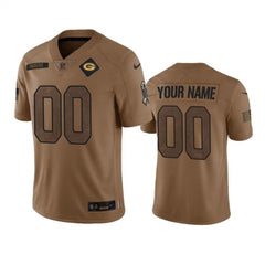 Men's Green Bay Packers Active Player Custom Brown 2023 Salute To Service Limited Stitched Jersey 