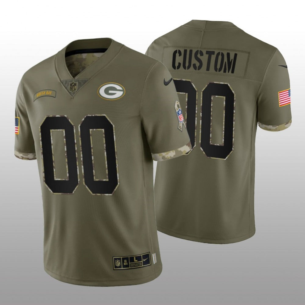 Men's Green Bay Packers ACTIVE PLAYER Custom Olive 2022 Salute To Service Limited Stitched Jersey 