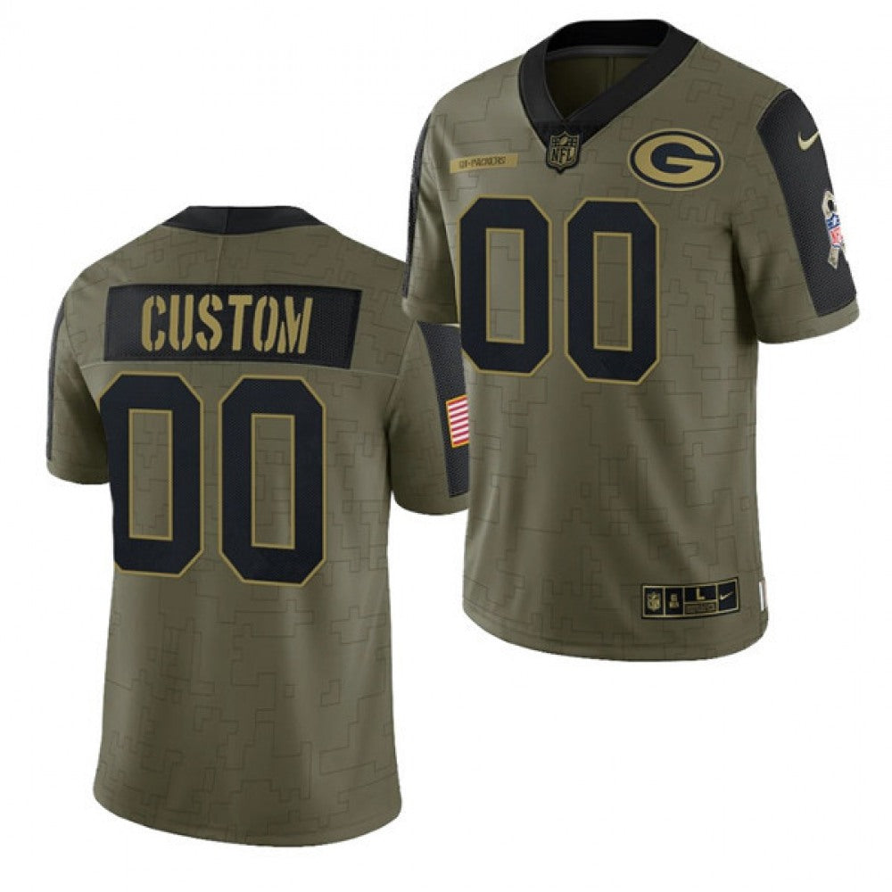 Men's Green Bay Packers ACTIVE PLAYER Custom 2021 Olive Salute To Service Limited Stitched Jersey 