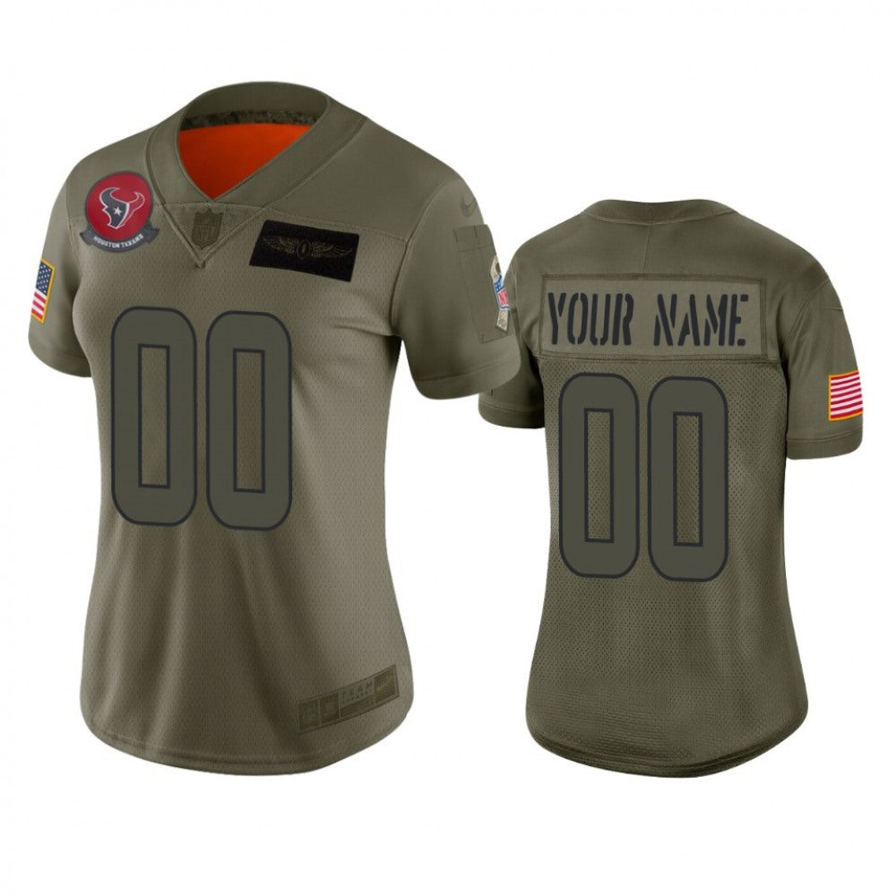 Women's Houston Texans Customized 2019 Camo Salute To Service NFL Stitched Limited Jersey(Run Small 