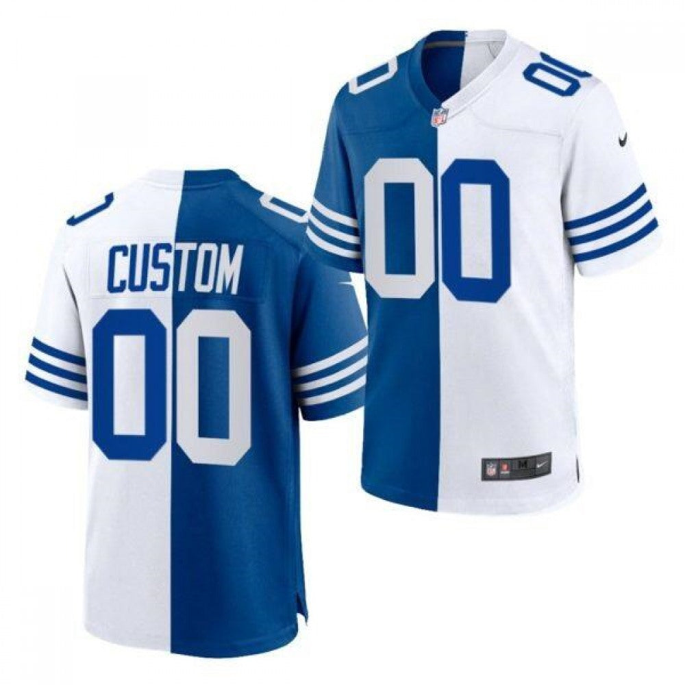 Men's Indianapolis Colts Customized Blue White Split Limited Stitched Jersey 
