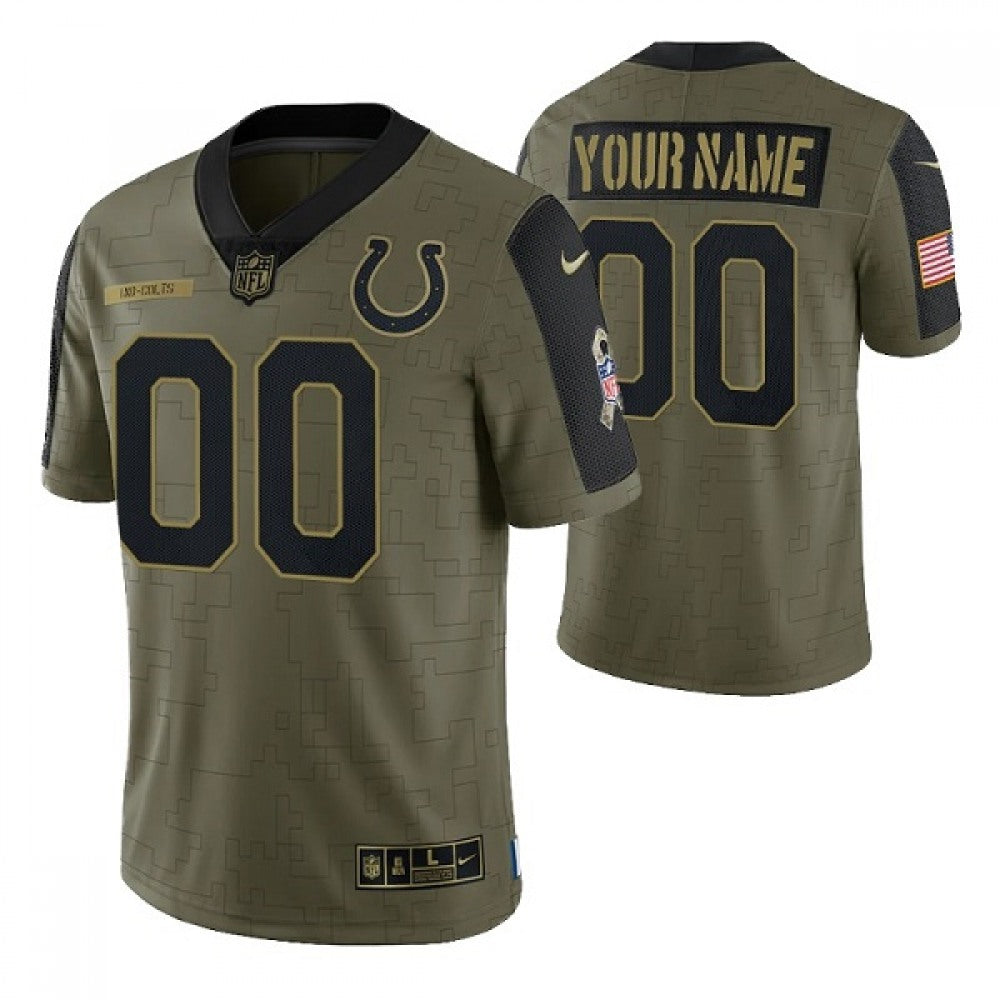 Men's Indianapolis Colts Customized Olive Salute To Service Limited Stitched Jersey 