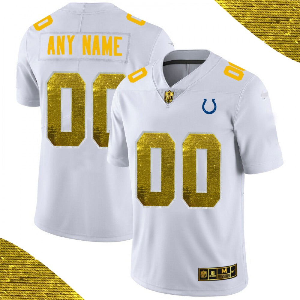 Men's Indianapolis Colts ACTIVE PLAYER White Custom Gold Fashion Edition Limited Stitched Jersey 