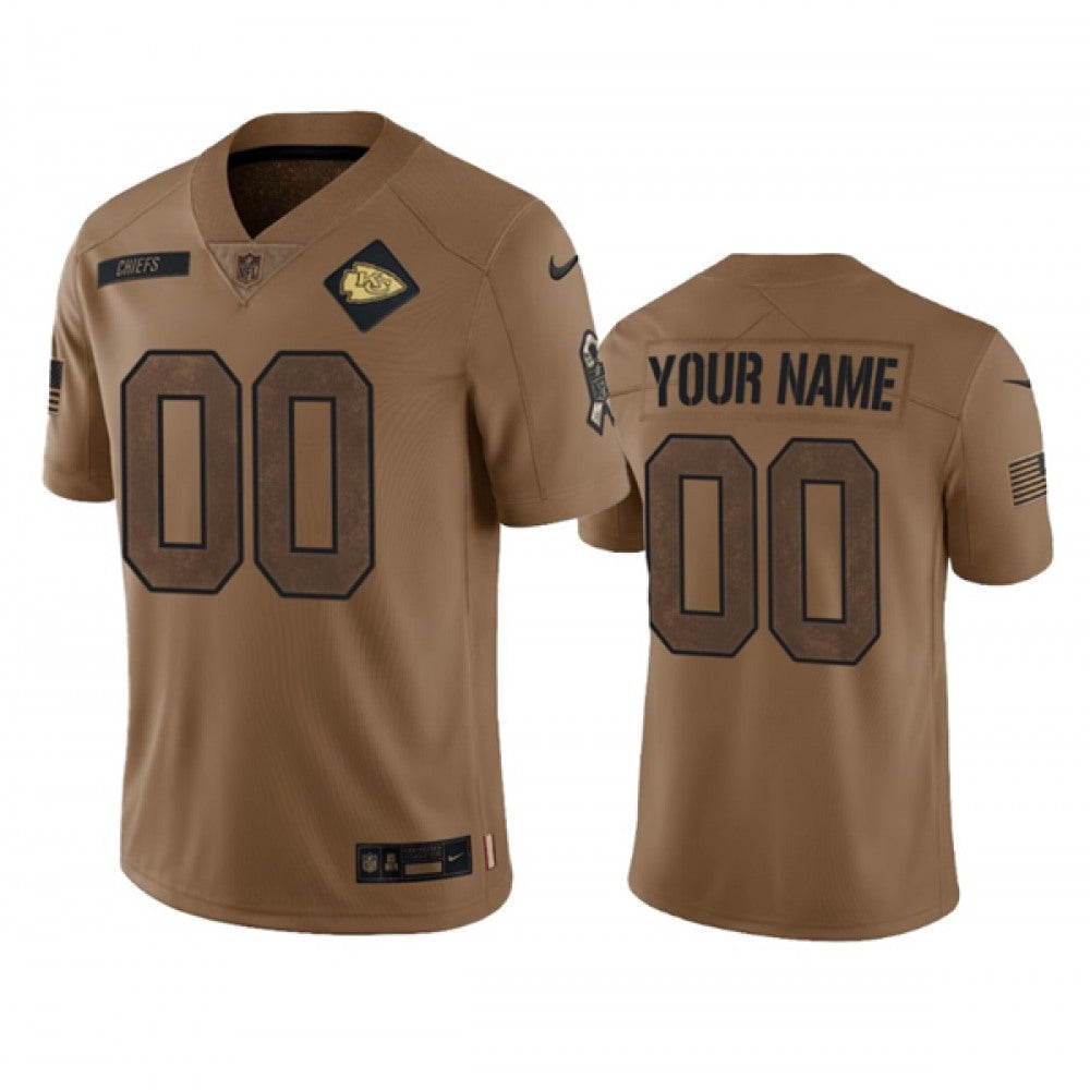 Men's Kansas City Chiefs Active Player Custom 2023 Brown Salute To Service Limited Stitched Jersey 