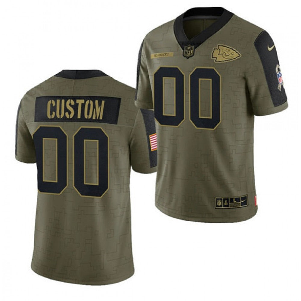 Men's Kansas City Chiefs ACTIVE PLAYER Custom 2021 Olive Salute To Service Limited Stitched Jersey 