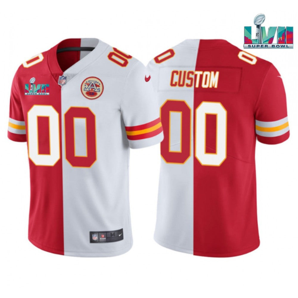 Men's Kansas City Chiefs Custom Red/White Split Super Bowl LVII Limited Stitched Jersey 