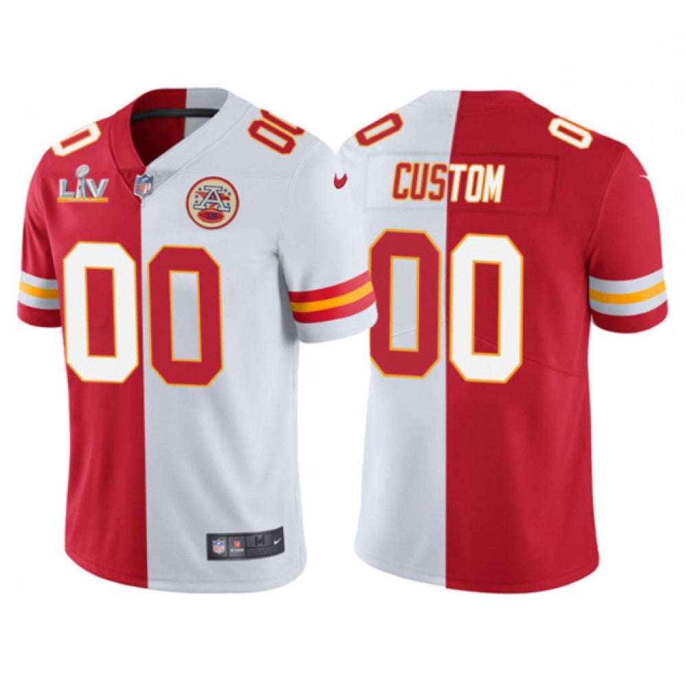 Men's Kansas City Chiefs Custom Red/White Split Super Bowl LV Limited Stitched Jersey 