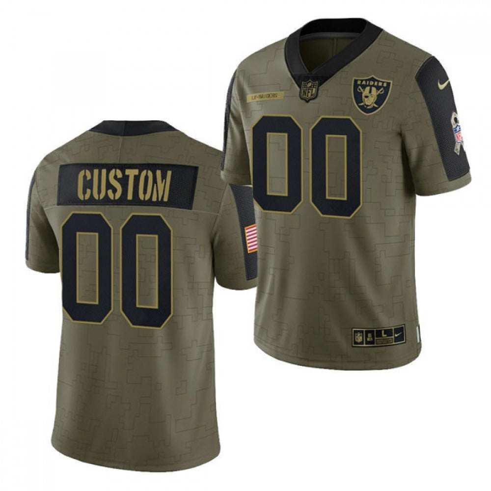 Men's Las Vegas Raiders Customized 2021 Olive Salute To Service Limited Stitched Jersey 
