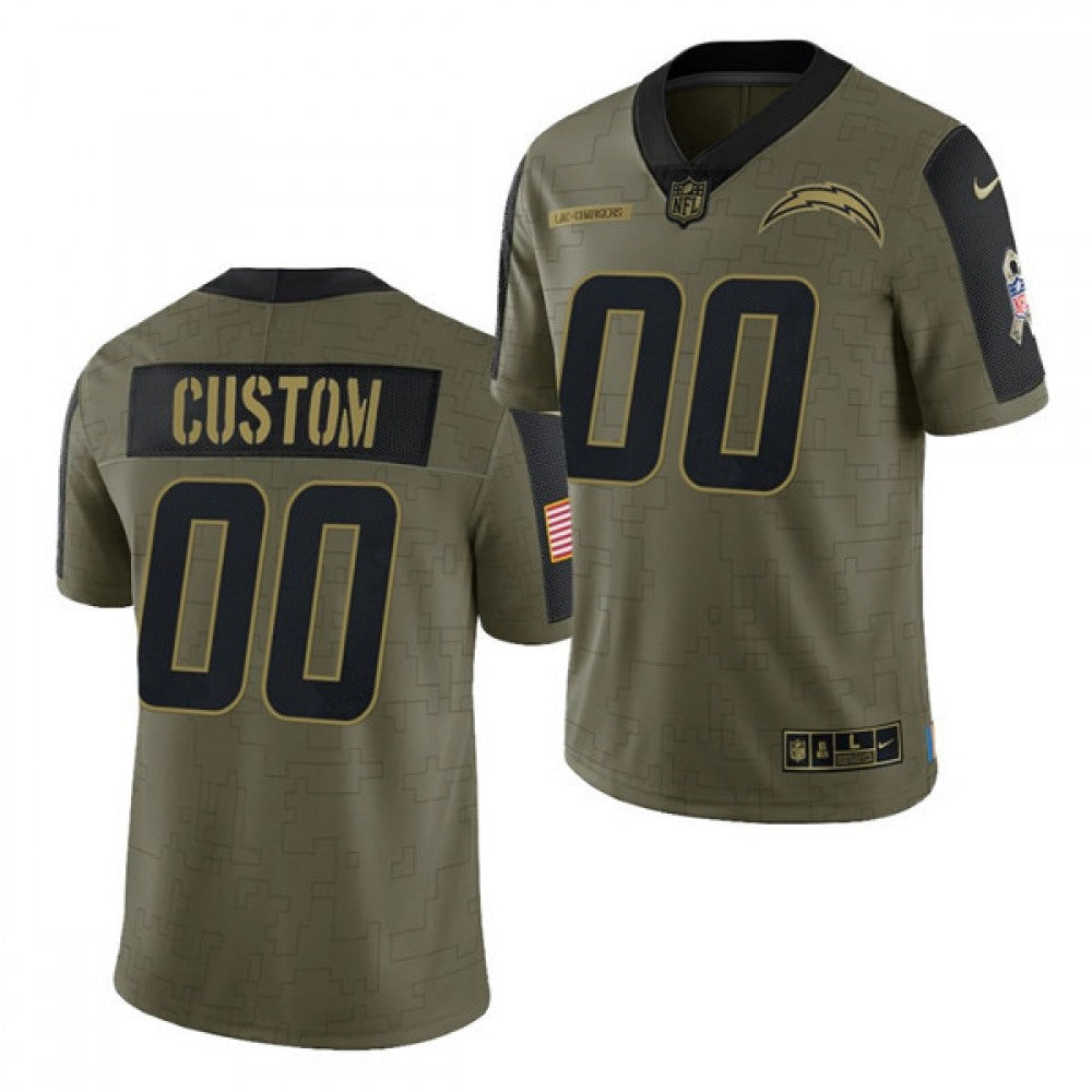 Men's Los Angeles Chargers Customized 2021 Olive Salute To Service Limited Stitched Jersey 
