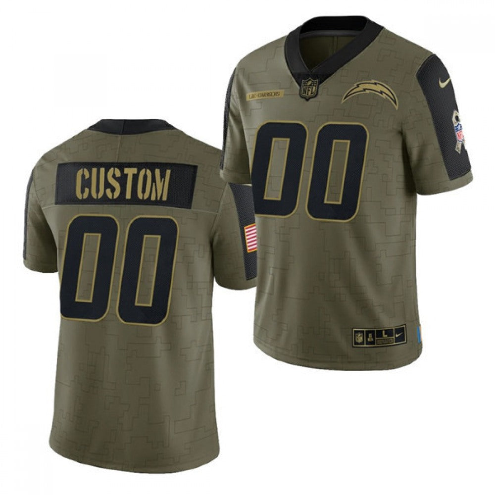 Men's Los Angeles Chargers ACTIVE PLAYER Custom 2021 Olive Salute To Service Limited Stitched Jersey 