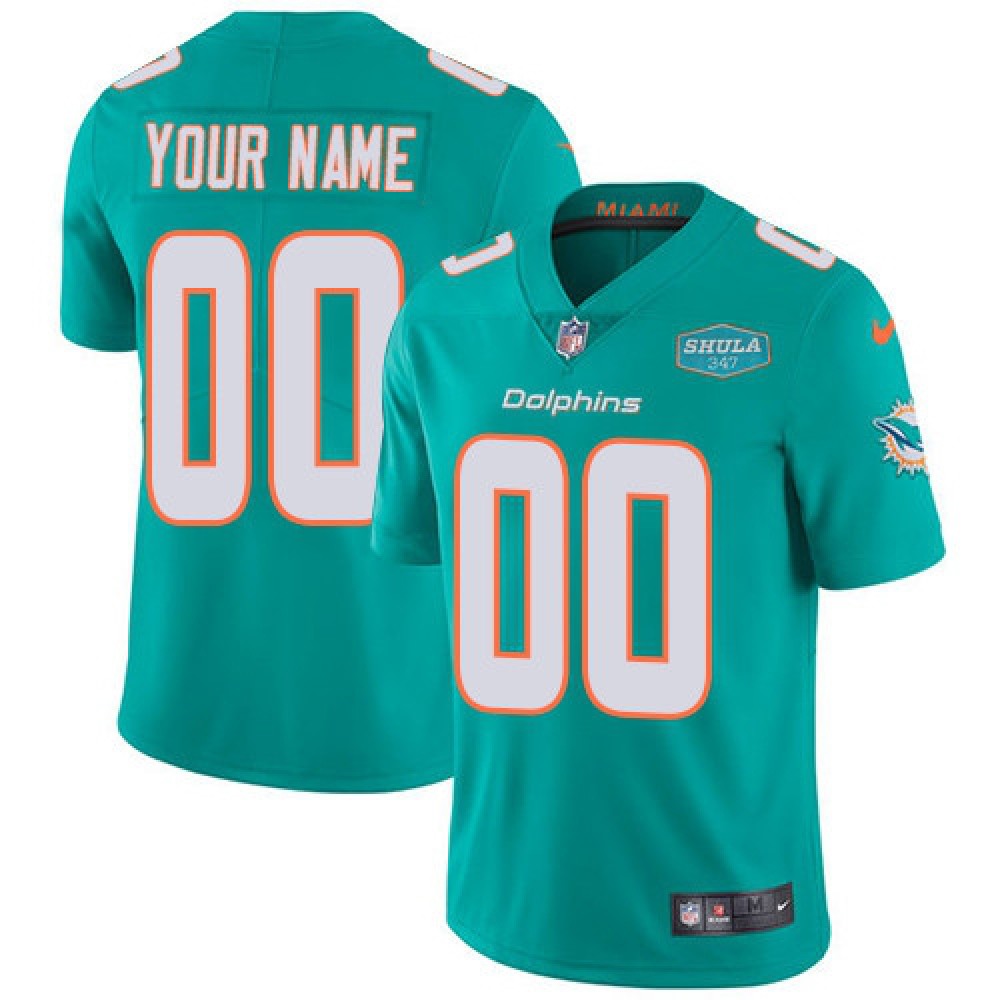 Men's Miami Dolphins Customized Aqua With 347 Shula Patch 2020 Vapor Untouchable NFL Stitched Limited Jersey 