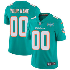 Men's Miami Dolphins Customized Aqua With 347 Shula Patch 2020 Vapor Untouchable NFL Stitched Limited Jersey 