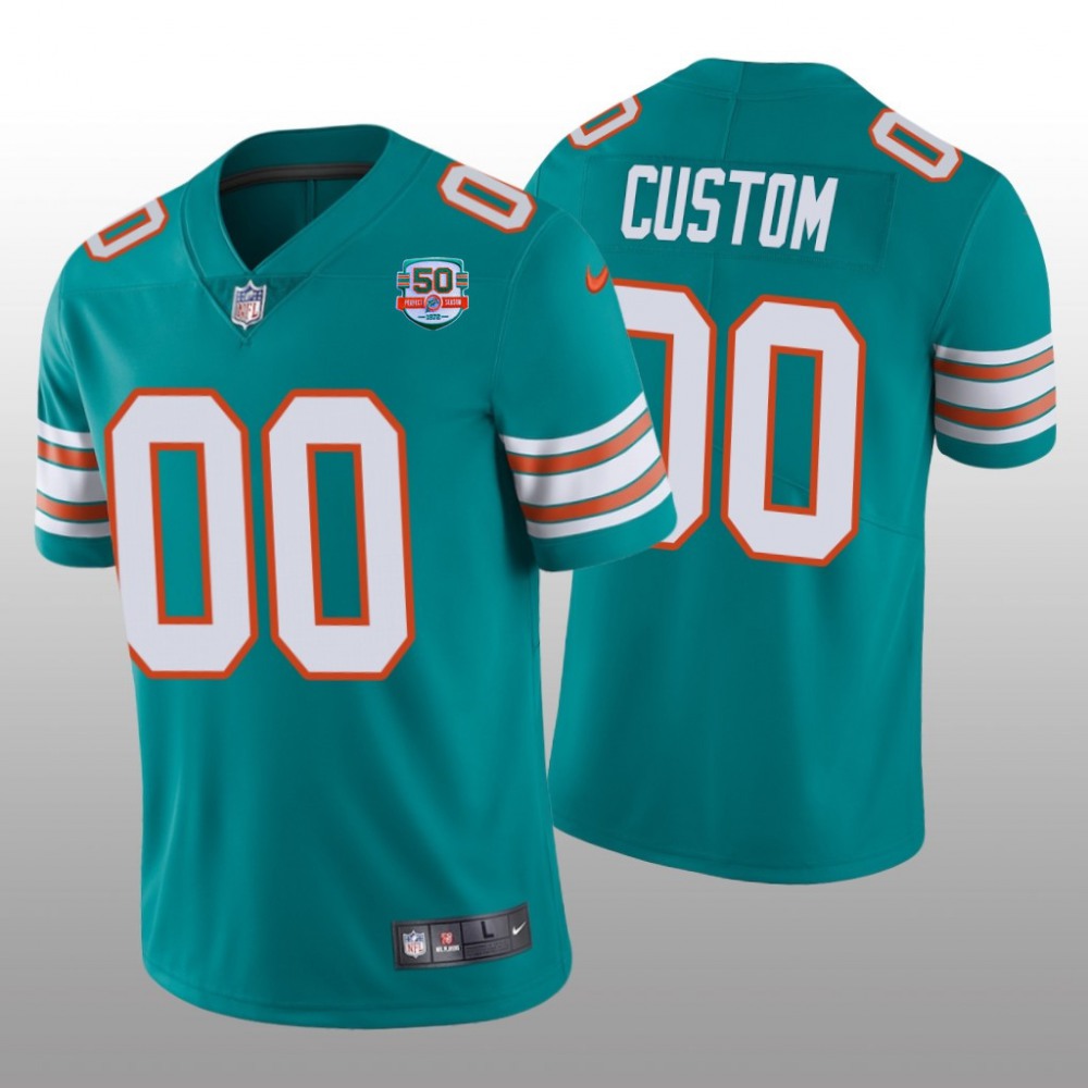 Men's Miami Dolphins Active Player Custom 2022 Aqua With 50th Perfect Season Patch Limited Stitched Jersey 