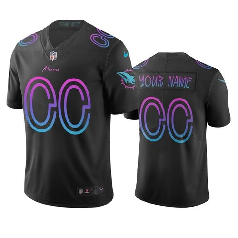 Men's Miami Dolphins Customized Black City Edition Stitched Jersey 