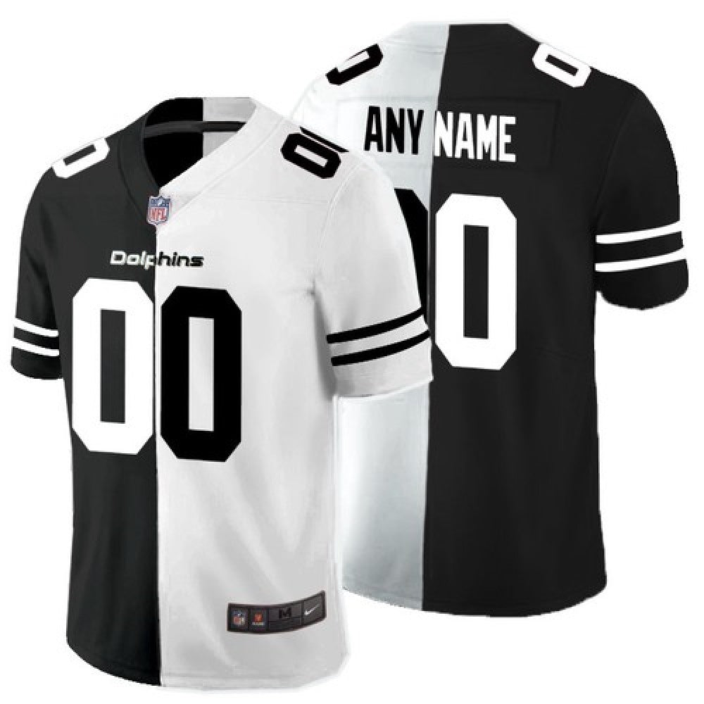 Men's Miami Dolphins Customized Black And White Split Stitched Limited Jersey 