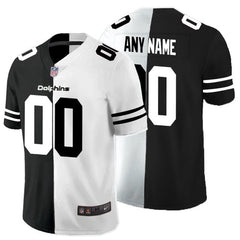 Men's Miami Dolphins Customized Black And White Split Stitched Limited Jersey 