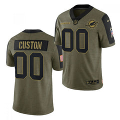 Men's Miami Dolphins ACTIVE PLAYER Custom 2021 Olive Salute To Service Limited Stitched Jersey 