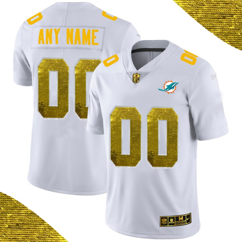 Men's Miami Dolphins ACTIVE PLAYER White Custom Gold Fashion Edition Limited Stitched Jersey 