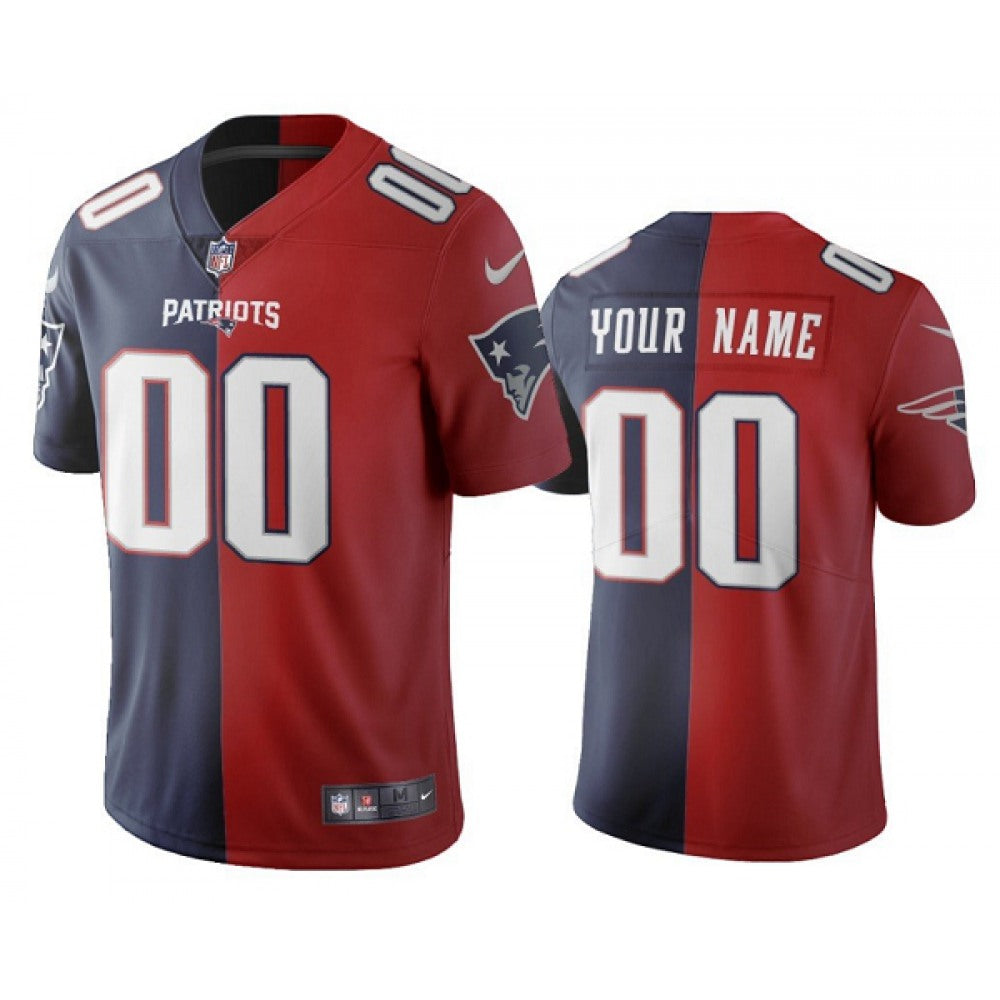 Men's New England Patriots Customized Navy Red Split Two Tone Limited Stitched Jersey 