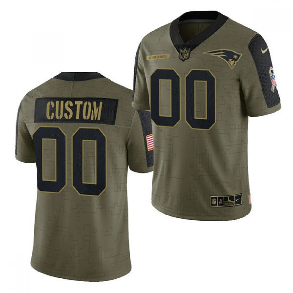 Men's New England Patriots ACTIVE PLAYER Custom 2021 Olive Salute To Service Limited Stitched Jersey 