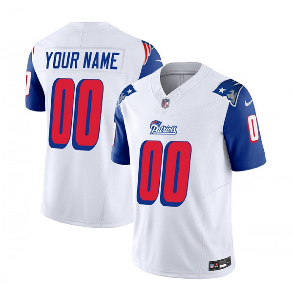 Men's New England Patriots Active Player Custom White/Blue 2023 F.U.S.E. Throwback Limited Stitched Football Jersey 